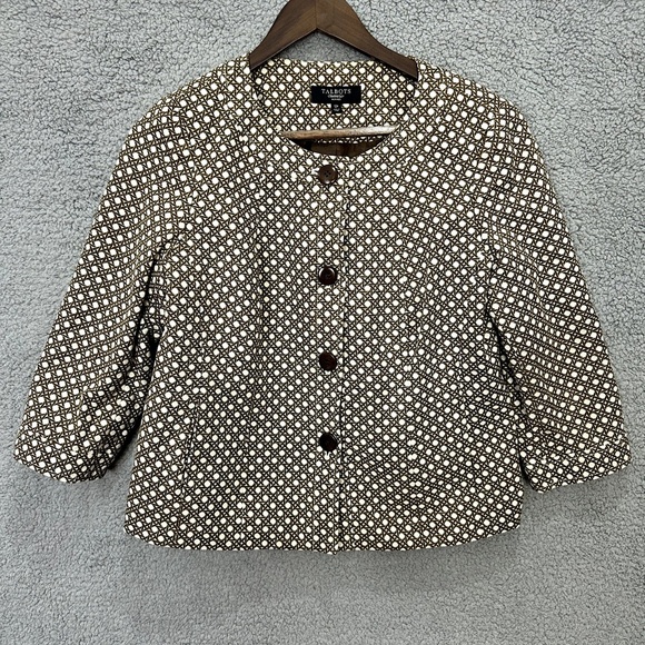 Talbots Jacket Women 12P Brown Geometric Print‎ Mod Classic Prep Retro Chic - Picture 1 of 7